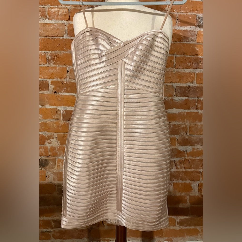 BCBGMaxAzria Strapless Metallic Bandage Dress